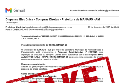 Prefeitura de Manaus alerta para golpe por e-mail
