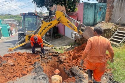 Obra de drenagem em área próxima à lagoa da Compensa