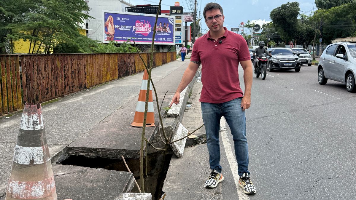Rodrigo Guedes denuncia risco de desabamento em trecho da Avenida Djalma Batista e aciona Ministério Público
