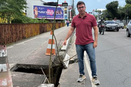 Rodrigo Guedes denuncia risco de desabamento em trecho da Avenida Djalma Batista e aciona Ministério Público
