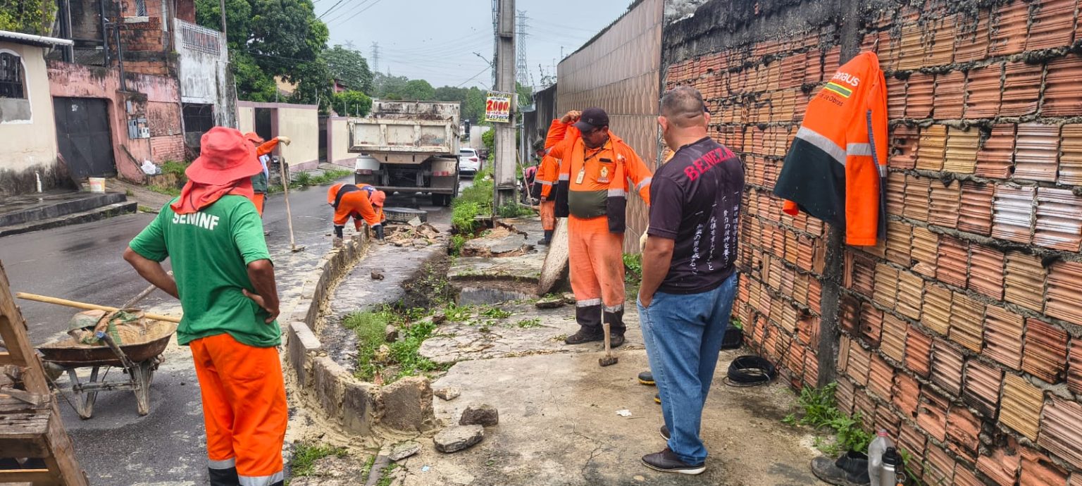 Equipe de plantão da prefeitura reconstrói galeria subterrânea no Parque 10